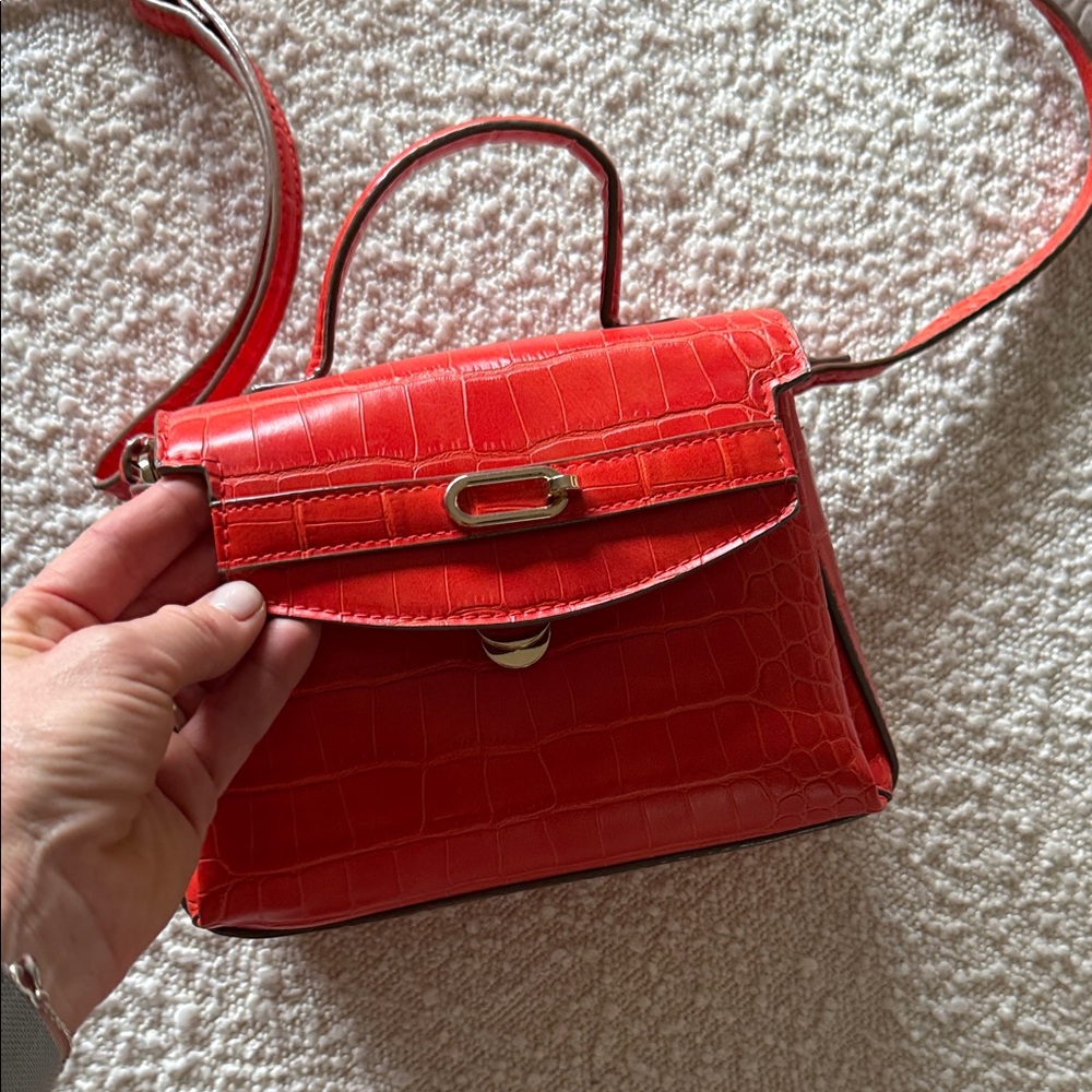 Orange red Crocodile Pattern Handbag - image 2